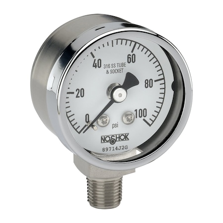 Noshok Pressure Gauge, 0 to 400 psi psi, 4 in Dial, 1/4 in NPT, Bottom Location 40-500-400-psi/bar-1/4